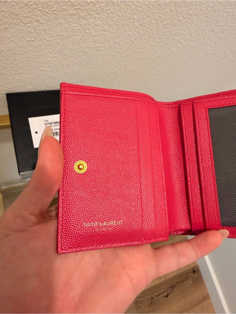 Saint Laurent Hot Pink Quilted Leather Card Wallet with Gold YSL - Picture 6 of 10